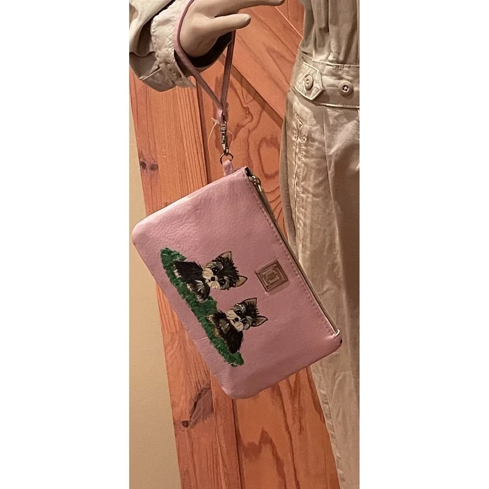 Liz Claiborne Pink Yorkie Wristlet Charger‎ Pocket NWT Artist Signed Dogs